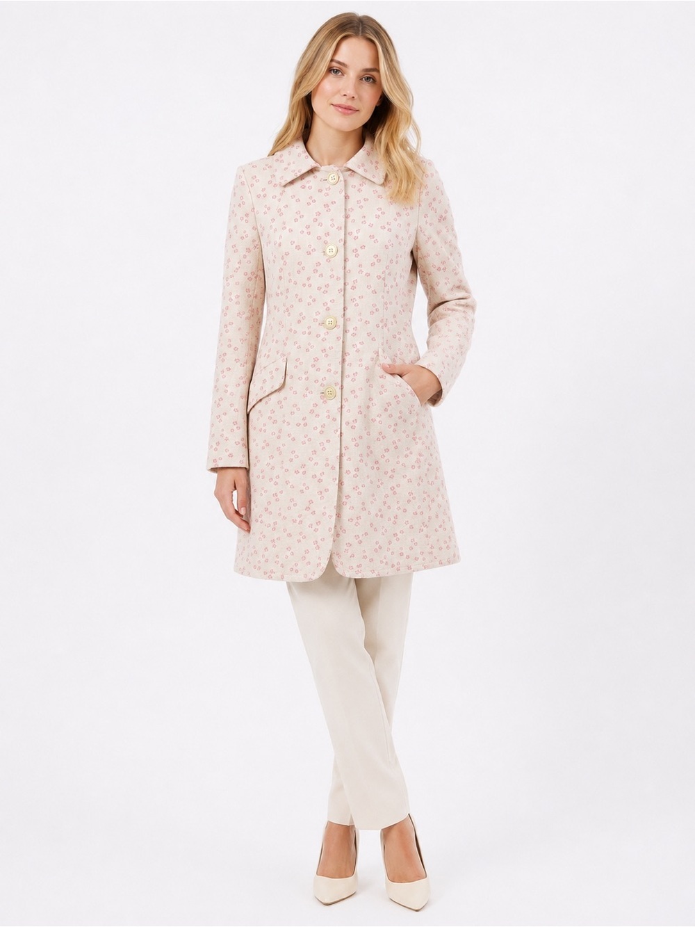 United Colors of Benetton Pink Floral Trench Coat Italian 46 US 10 Jacket